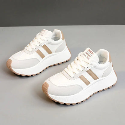 Spring Thick Bottom Women's Shoes 2025 Summer Casual Patchwork Leather Sneakers Casual Vulcanised Shoes Ladies Chaussure Femme