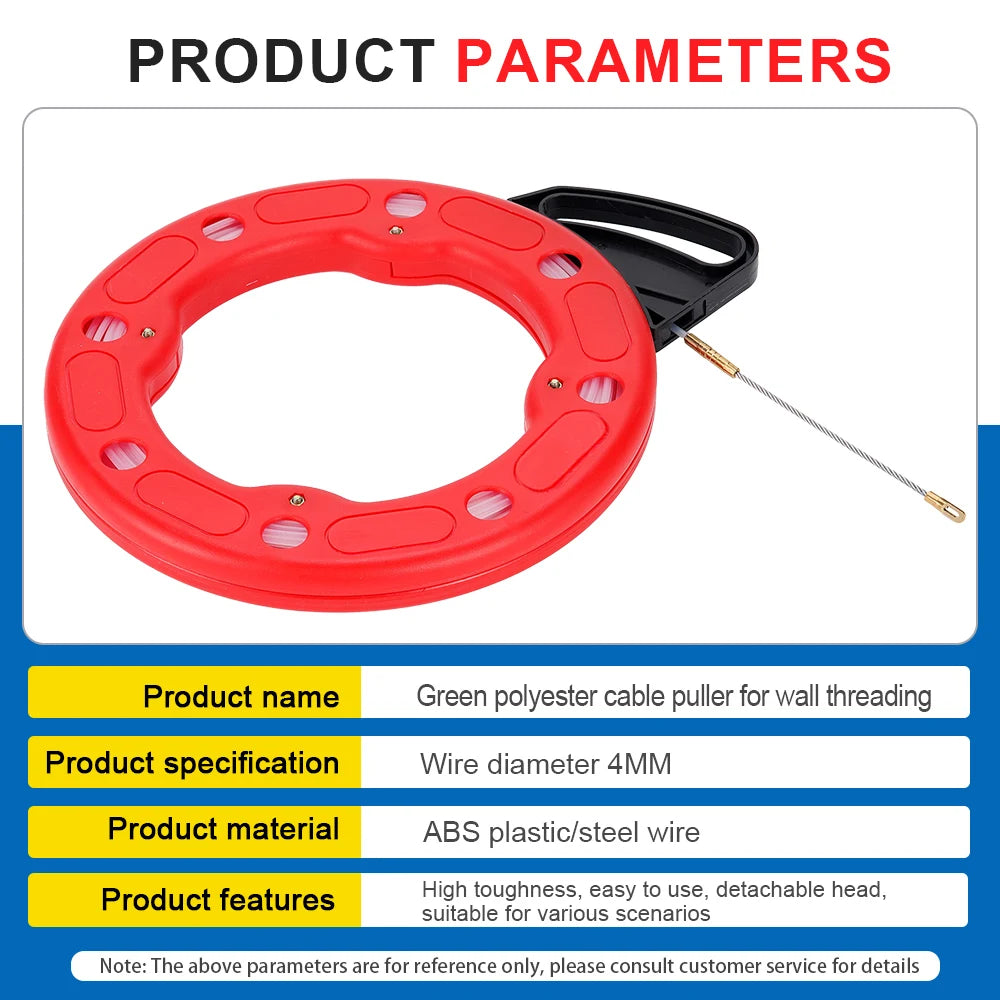 4mm 25/30 Meter Fiberglass Wire Cable Puller Fish Tape Reel Nylon Conduit Ducting Rodder Pulling Guide Device Wire Cable Tool.