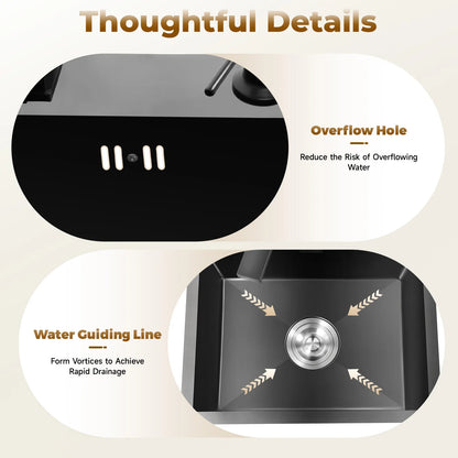 Einbauwaschbecken, Küchenspüle, Edelstahlspüle, mit Abfallset mit 360 °   Drehbarer Wasserhahn, Seifenspender und Abfallset