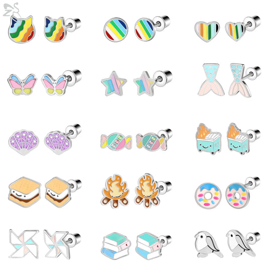 ZS 2Pcs/lot Stainless Steel Butterfly Star Heart Stud Earring Silver Color Earrings Ear Tragus Helix Tragus Piercing 20G Jewelry.