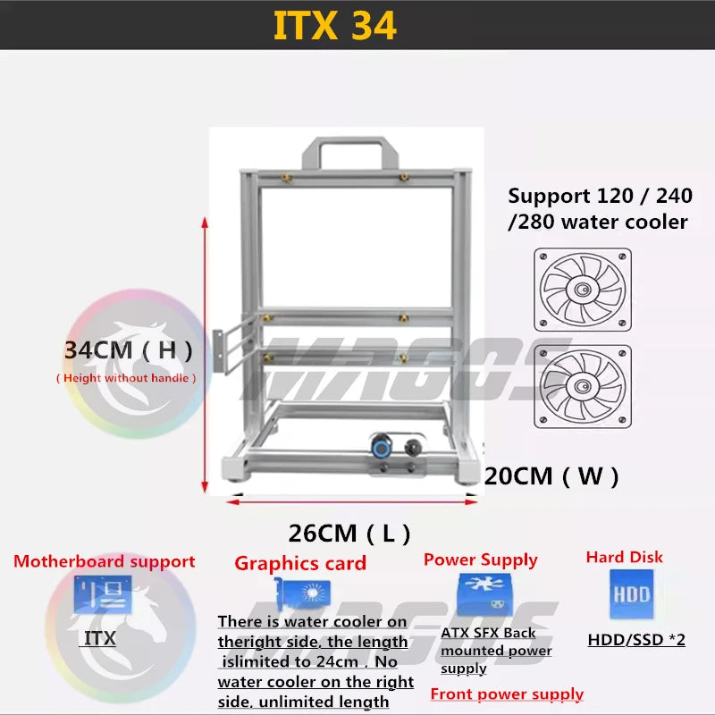 Open PC Case Frame Rack ITX MATX ATX EATX Gamers Cabinet DIY Water Cooler Desktop PC Creative Gabinete Gaming Chassis MOD.