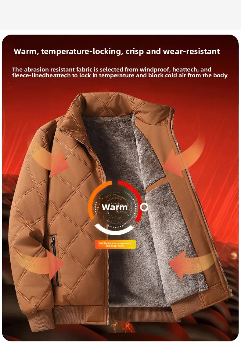 2025 Men's Warm Parker Coat Autumn/Winter Outdoor Sports Thick Anti Cold Cotton Jacket Stand up Collar Checkered Cotton Coat.