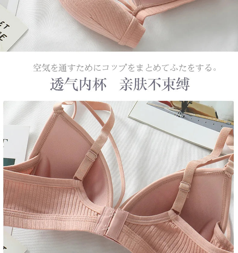 Sexy Women Bra Wire Free Brassiere Push Up Lingerie French Triangle Cup Bra Underwear Thread Top Female Intimates Bralette.