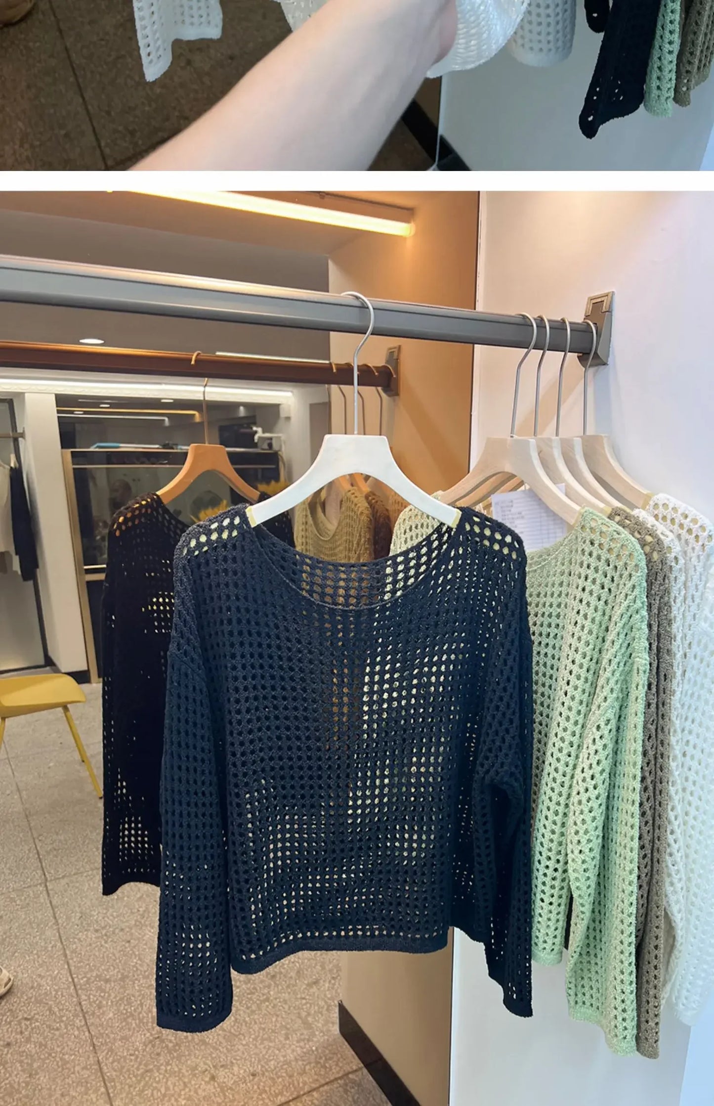 2025 Mesh Vintage Harajuku Langarm Frauen Pullover Koreanische Frühling Sommer Strickwaren Weiche Dünne Tops Chic Solide Femme Pullover.