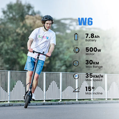 IScooter W6 Adult E-scooter 500W Motor 36V 7.8Ah Battery 35km/h Max Speed Support APP 30km Long Range City Electric Scooters
