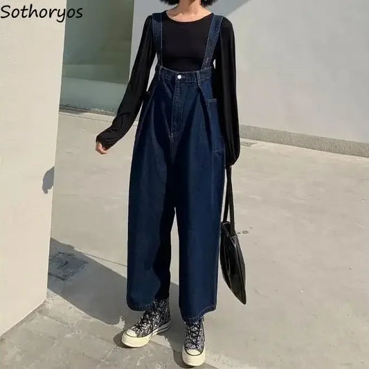Jumpsuits Women High Waist Loose Denim Fall New BF Harajuku Straight Wide Leg Slim Trousers All-match Korean Style Trendy Chic.