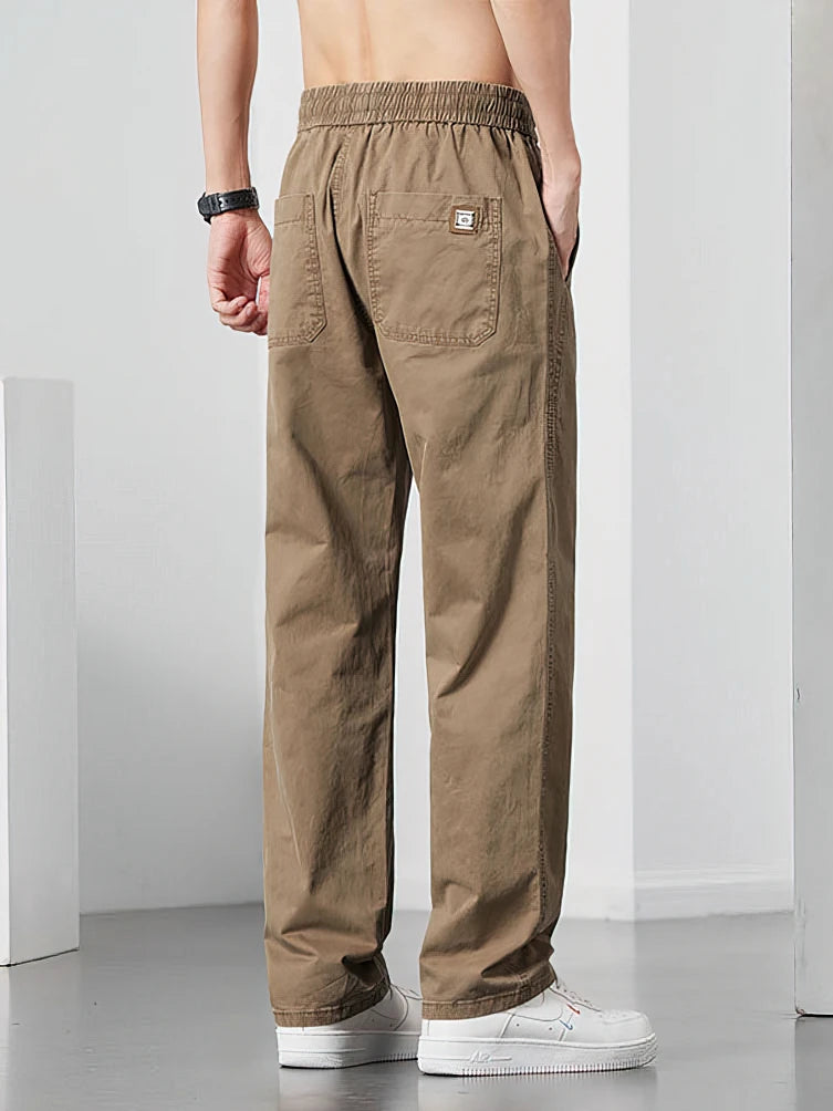 Straight Casual Cargo Pants Men Wide Leg Brown Long Cargo Business Work Trousers Drawstring Baggy Sweatpants Male.