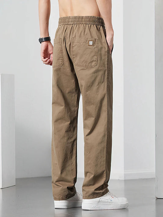 Straight Casual Cargo Pants Men Wide Leg Brown Long Cargo Business Work Trousers Drawstring Baggy Sweatpants Male.