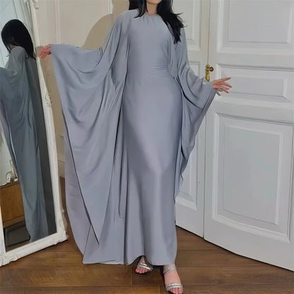 Eid glänzende Fledermaus Satin Abaya Dubai Luxus muslimische Abayas für Frauen Maxi Kaftan Kleid islamische Kleidung Kaftan Marocain Femme