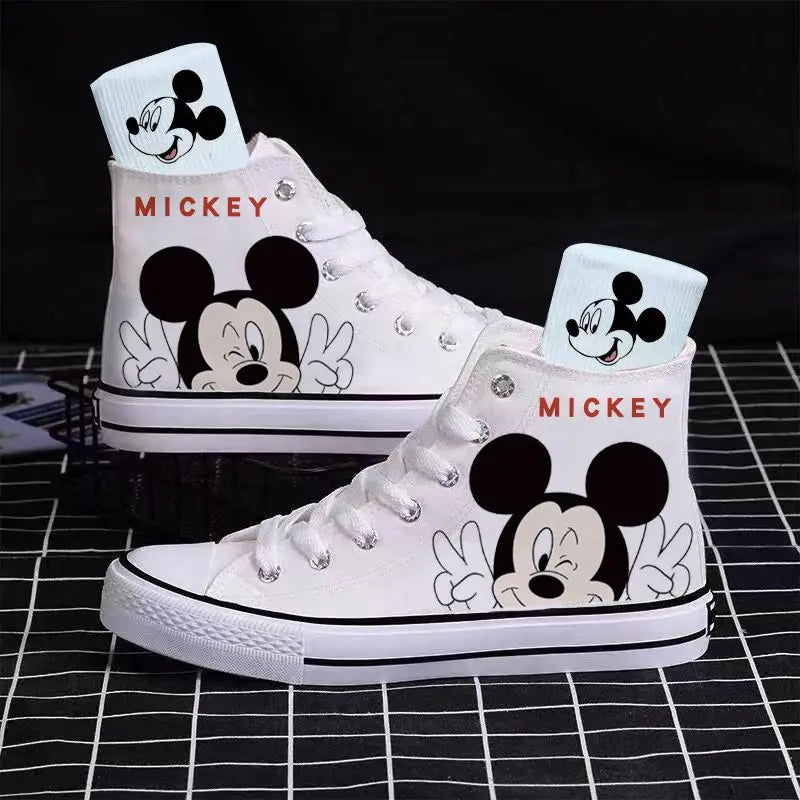 Girl Boys Kids Disney Mickey Mouse White Black Canvas Shoes Casual Cartoon Comfort Children Print Shoes Size 35-44.