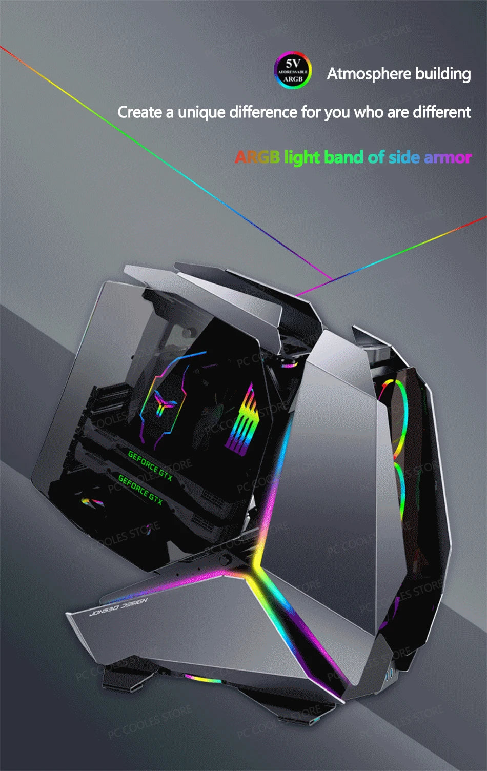 JONSBO MOD-5 Game E-sports Case All Aluminum Special-shaped Glass Chassis Support ATX Motherboard 360 Water-cooled 5V ARGB.