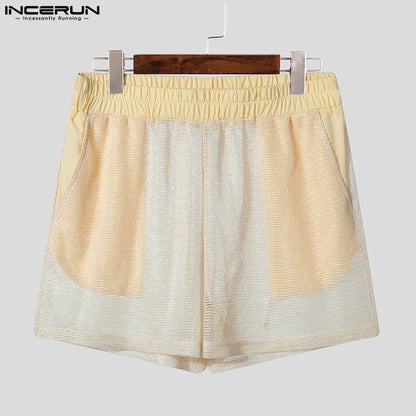 Men Short Sets Fashion Hollow Out INCERUN Two-piece Suits  Men's Sets Streetwear Short Sleeve Tops Shorts Men's Clothing Summer