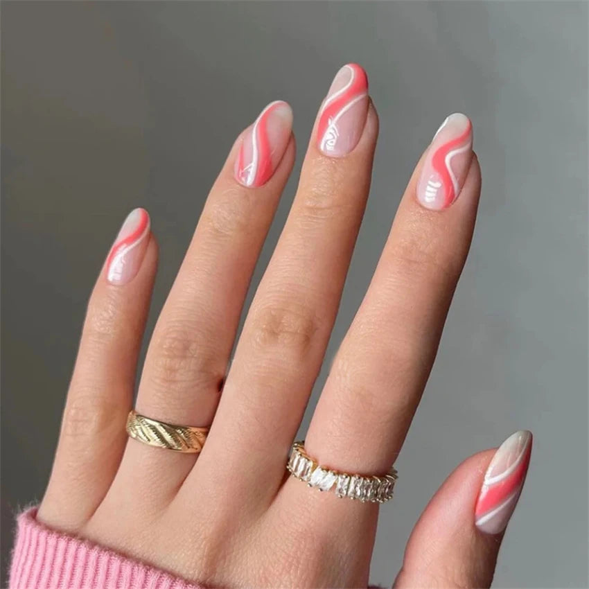 24Pcs Manicure Wearable Fake Nails Ballerina Removable Coffin Fake Nails Finished Women Girls Almond False Nails Art Decoration.
