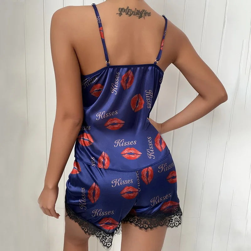 Sommer Frauen sexy Pyjamas Set Satin Seide tiefe V-Spitze Cami Weste Home Kleidung Tops und Shorts Nachtwäsche für weibliche Leibchen Rock.
