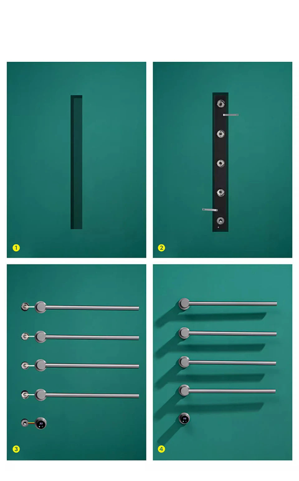 Bathroom Electric Heated Towel Rail Warmer Digital Display Temperature Time Control Smart Home Concealed Bar 304 Stainless Steel.