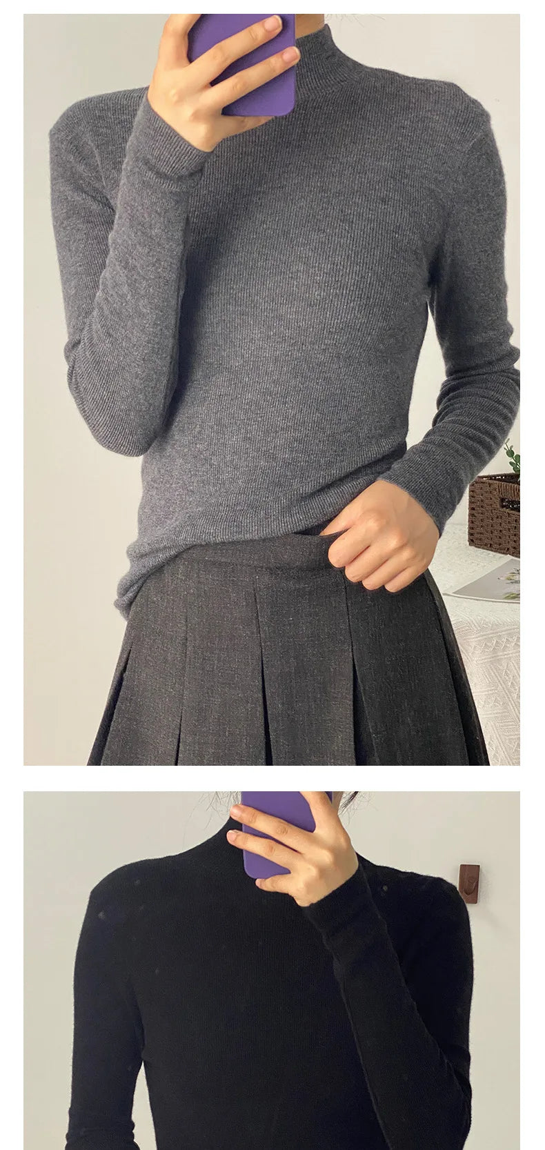 100% Ultra-fine Merino Wool Sweater Autumn and Winter Loose and Simple Semi-turtleneck Wool Bottoming Shirt Multi-color Sweater