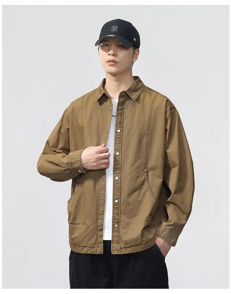 Autumn Fashion Vintage Shirt Style Jacket Men Streetwear Loose Casual Plus Size Washed Cotton Cargo Jacket Man Coat Outerwear.