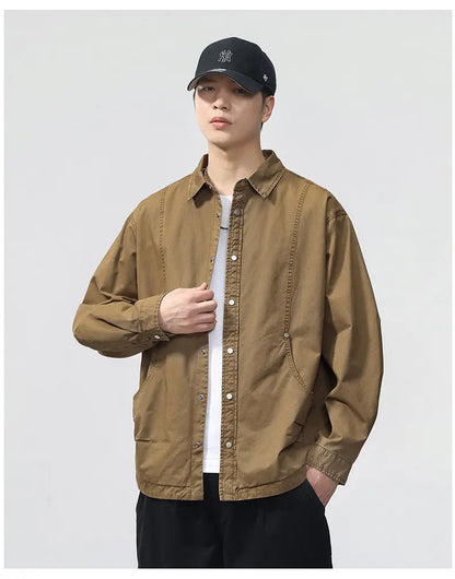 Autumn Fashion Vintage Shirt Style Jacket Men Streetwear Loose Casual Plus Size Washed Cotton Cargo Jacket Man Coat Outerwear.