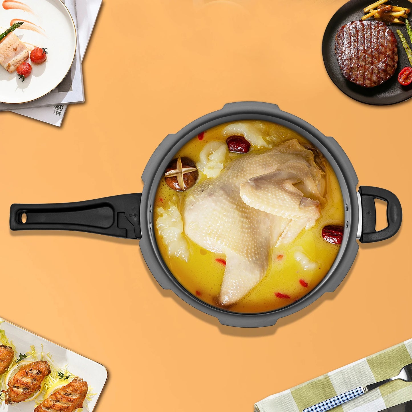 7L 24CM 80Kpa Ultra Wear-Resistant Medium Ratio Double Bottom Pressure Cooker Aluminum Alloy Pressure Cooker For Cooking Stewing