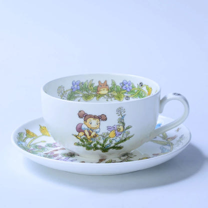 Bone China Dinner Plate Anime Cup and Saucer Set Coffee Mug Cute Cartoon Pattern Ceramic 9.5 Inch Dish Household Tableware Gift.