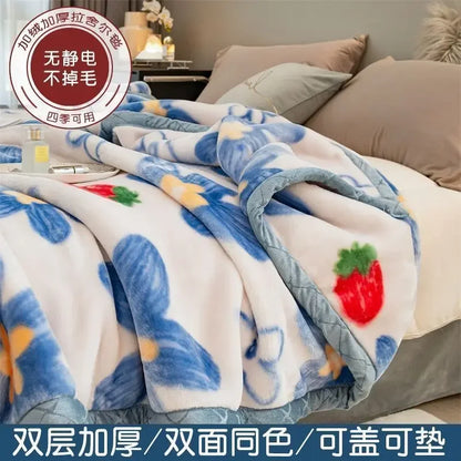 Double-deck Thickening Blanket Winter Dormitory Siesta Plush Fur Quilt Keep Warm Soft Comfortable Coral Fleece Sheet Bed Cover