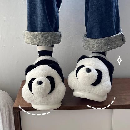 New Women Indoor Fluffy Slippers Cute Cartoon Panda Winter Warm Shoes For Couples Soft Plush Light Weight Women Men Home Slipper.