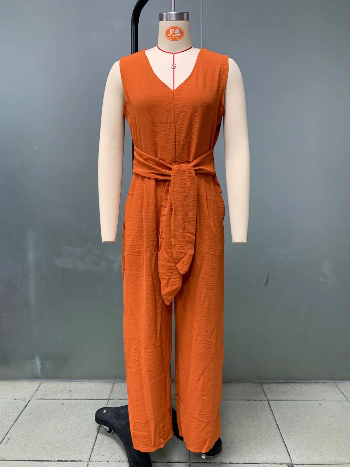 Summer High Waist Lace-up Jumpsuits Women 2025 New Sleeveless V-neck Side Pocket Solid Casual Jumpsuit Office Ladies Rompers.