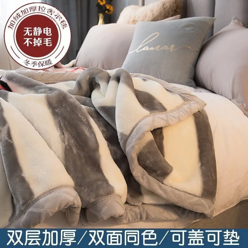 Thiened Double-layer Raschel Blanket Warm Coral Fce Wedding Blanket Single Double Bed Autumn Winter Warmth Cover Blanket