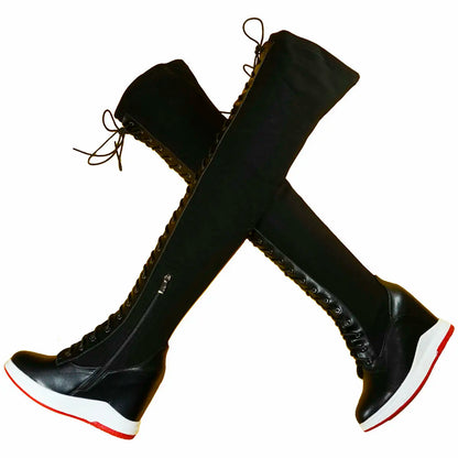 High Heel Pumps Plus Size 45 Shoes Women Big Size 46 Genuine Leather Wedges Over The Knee Boots Stretch Fabric Fashion Sneakers