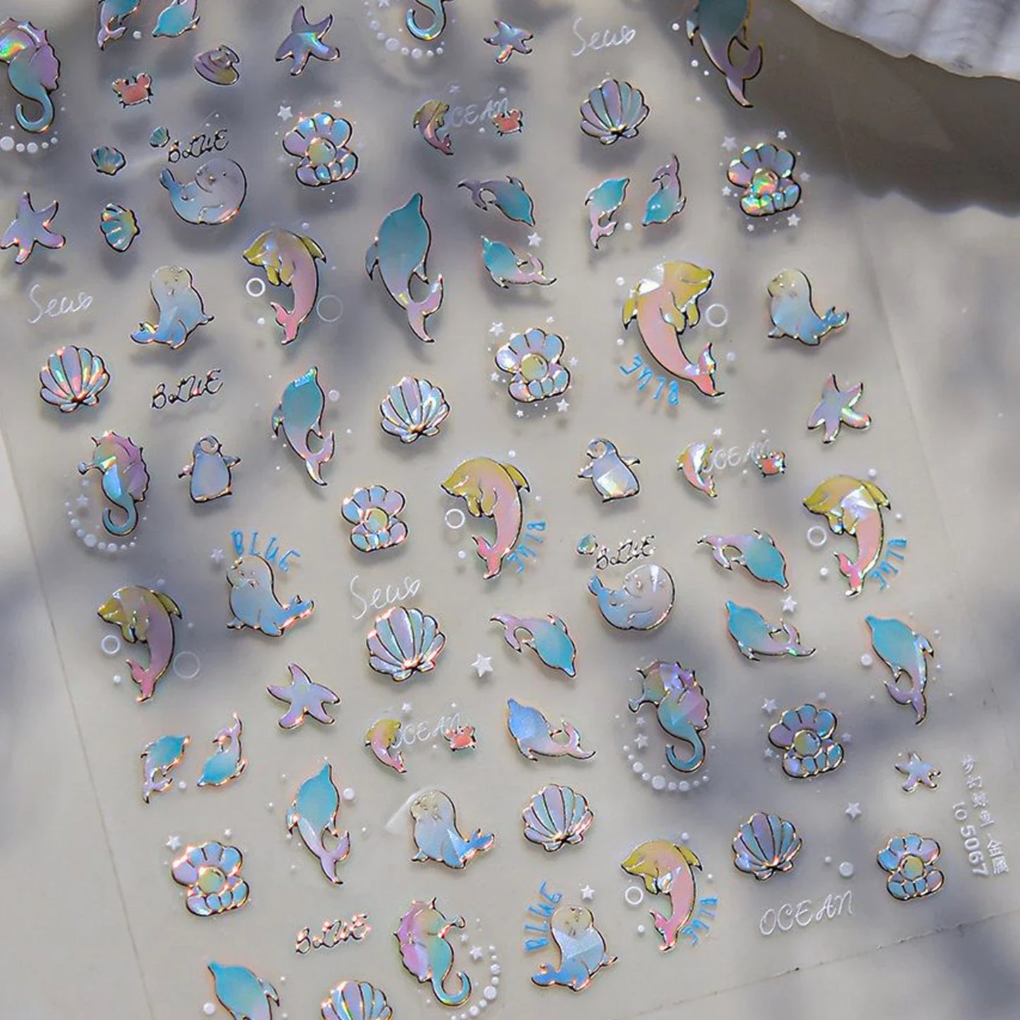 Ocean Theme 5D Nail Sticker Summer Beach Seashells Starfish Conch Scallop Shell Coral Self Adhesive Decoration Manicure Decal