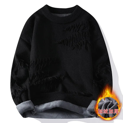 New Fashion Men Streetwear Knitted Sweaters Man Outwear Loose Casual O-neck Pullovers Sweaters Male Fleece Winter Clothing 4XL.