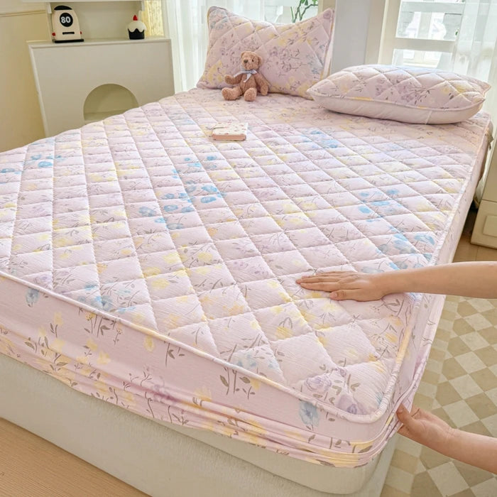 1pc Floral Style Bed Cover Quilted Bedspread Non-slip Mattress Protector Adults Kids Room Bedsheets 매트리스 커버 (No Pillowcase)