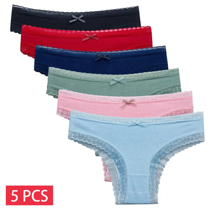 5 Pcs/Set Women Cotton Panties Sexy Lace Lingerie Low Waist Underwear Girls Briefs M-XL Underpant.