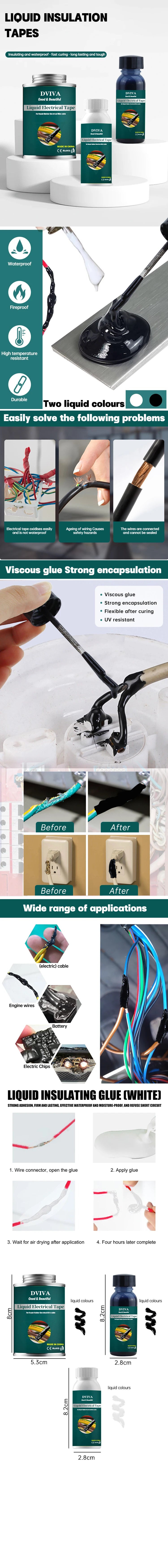 Liquid Electrical Tape Waterproof Insulation Paste Sealant Wire Cable Coat Fix Line Glue Repair Glue Insulation Glue 15~300ml.