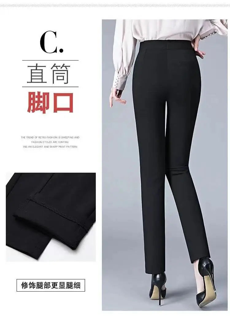 Büro Dame Feste Big Size 6XL Alle-spiel Bleistift Hosen Frühling Herbst Mode Frauen Elastische Hohe Taille Taschen Gerade hosen.