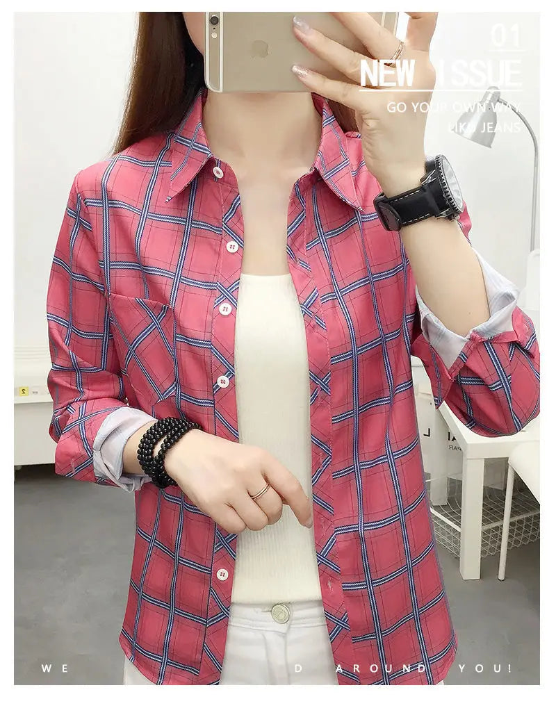 2024Spring and Autumn New College Style Women's Long sleeved Bottom Top Cardigan Long sleeved Fashion Plaid Shirt.