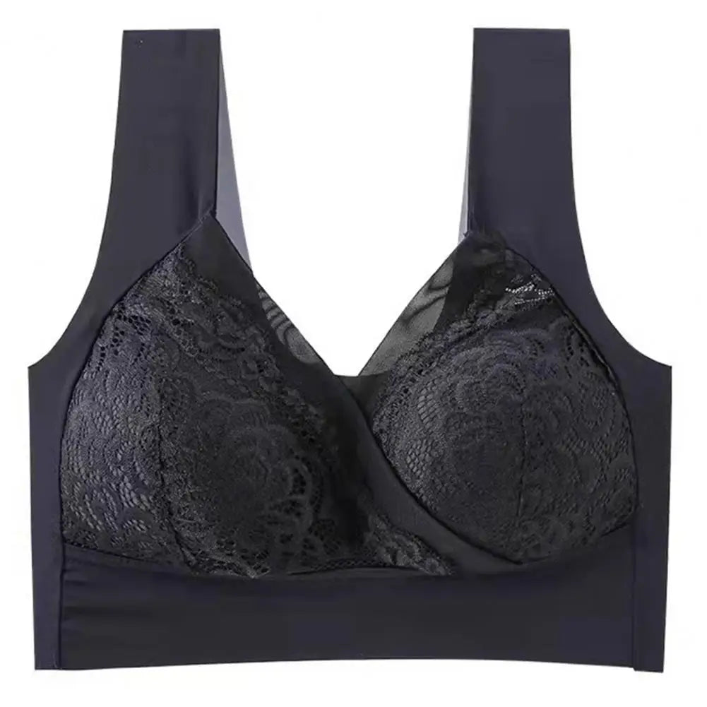 Women Bra Elastic Shoulder Strap Lace Floral Embroidery Maximum Comfort Shockproof Push-up Anti-snagging Wireless Yoga Bra.