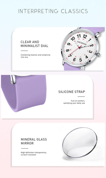 LIGE Fashion Elegant Watches for Woman Ladies Candy Color Silicone Casual Luminous Waterproof Dress Quartz Women's Wristwatches.