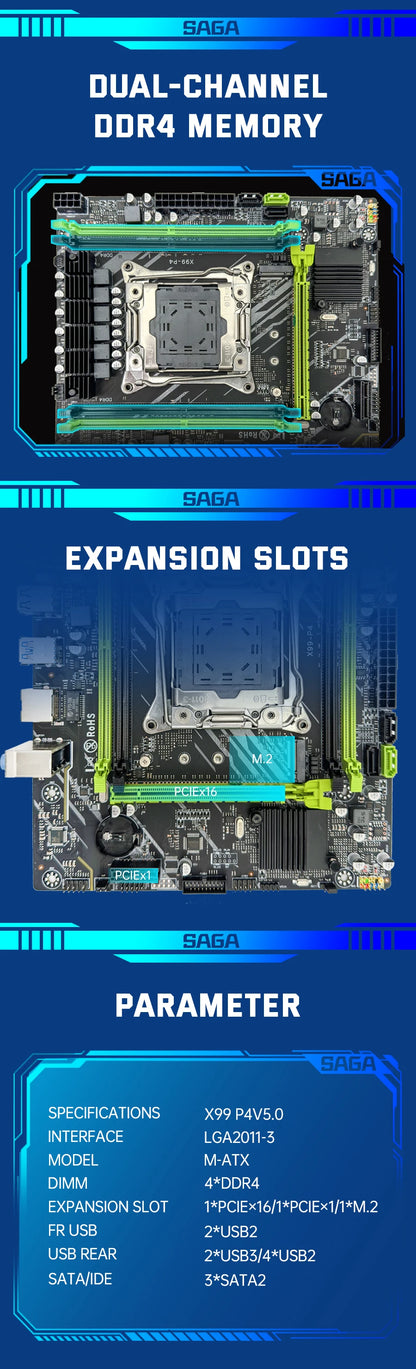 SOYO Motherboard Set Kit With LGA2011-3 Xeon E5 2650 V4 CPU DDR4 16GB (2*8GB) 2133MHZ Memory NVME M.2 SATA  Computer components.