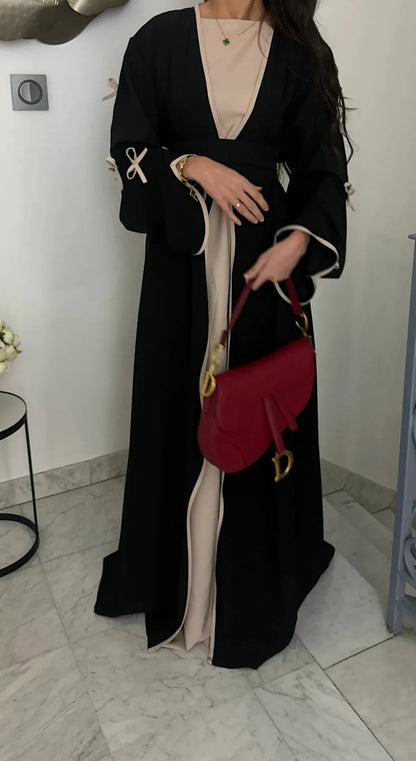 Eid Bow Abaya Women Cardigan Dress Muslim Party Caftan Robe Jalabiya Morocco Dubai Kaftan Islam Vestidos Largos Ramadan 2025.