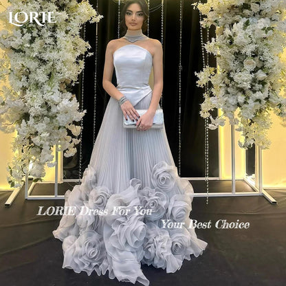 LORIE 3D-Blumen, A-Linie, Abendkleid, trägerlos, zweiteilig, Korsett, Prinzessin, Abendkleid, Falten, Illusion, rückenfrei, Ballkleid, individuell gestaltet.