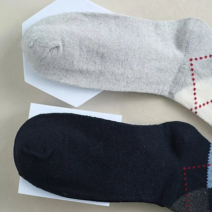 5 Pairs Men's Splicing Diamond Patterns Wool Socks Warm Winter Mid Length Socks Thickening Soft Cold-resistant Men Boots Socks.