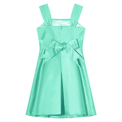 Mädchen Sommer ärmelloses Prinzessinnenkleid Elegantes Satin Hochzeit Brautjungfer Partykleid Große Schleife A-Linie Tutu für Geburtstagsabend