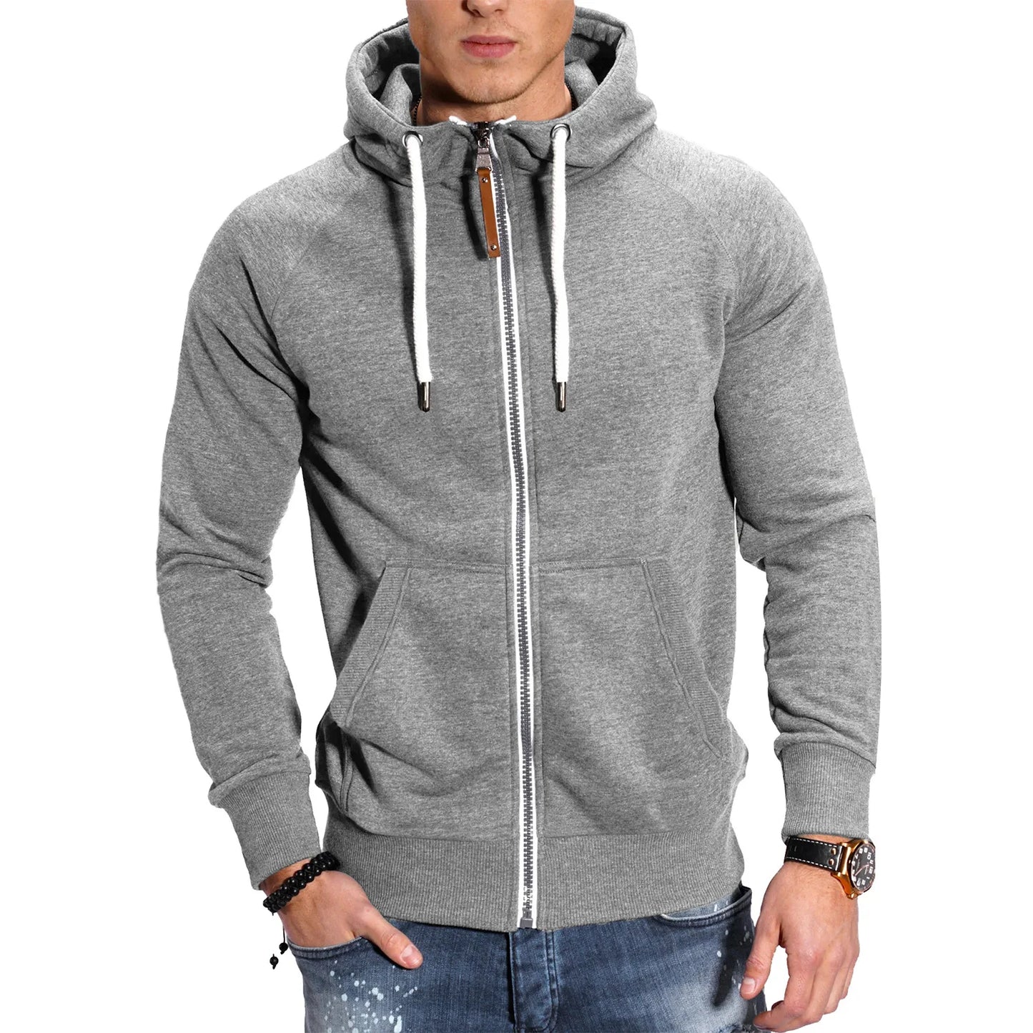 Men's Hoodies Long Sleeve Sweatshirts for Men Zipper Hooded Pullover High Neck Mens Sweatshirt Top Jacket Coat Black Sweater.