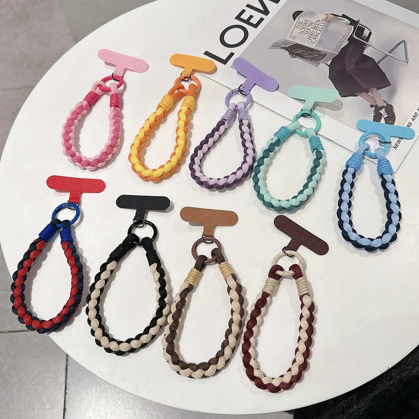 Korean Japanese Handcrafted Colorful Woven Rope Mobile Phone Creative Short Lanyard Wrist Nylon Keychain Twist Bag Hanging.