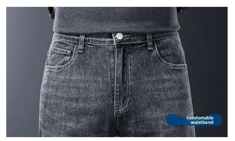 2025 Casual Jeans Young Men's Korean Style Business Straight Jeans Stretch Denim Pants Trousers Slim Fit Classic Cowboys Jeans