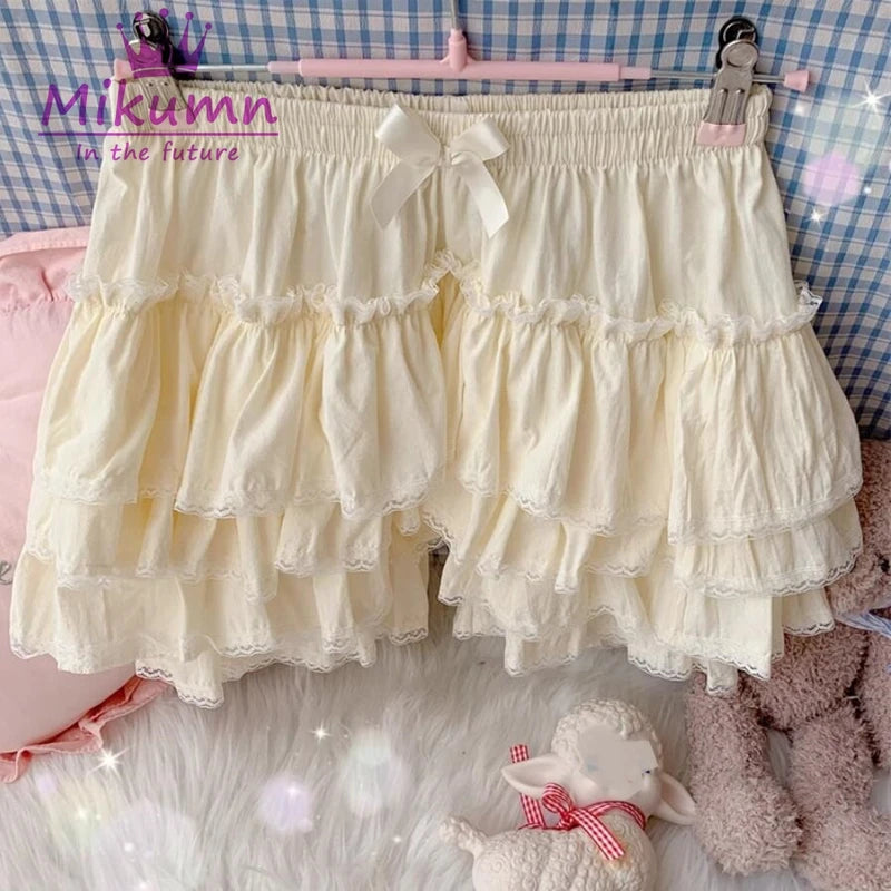Mikumn Harajuku Japanese Lolita Kawaii Jk Bloomers Women Sweet Lace Ruffles Cotton Pumpkin Pants Y2k Girls Cute Shorts Skirts.
