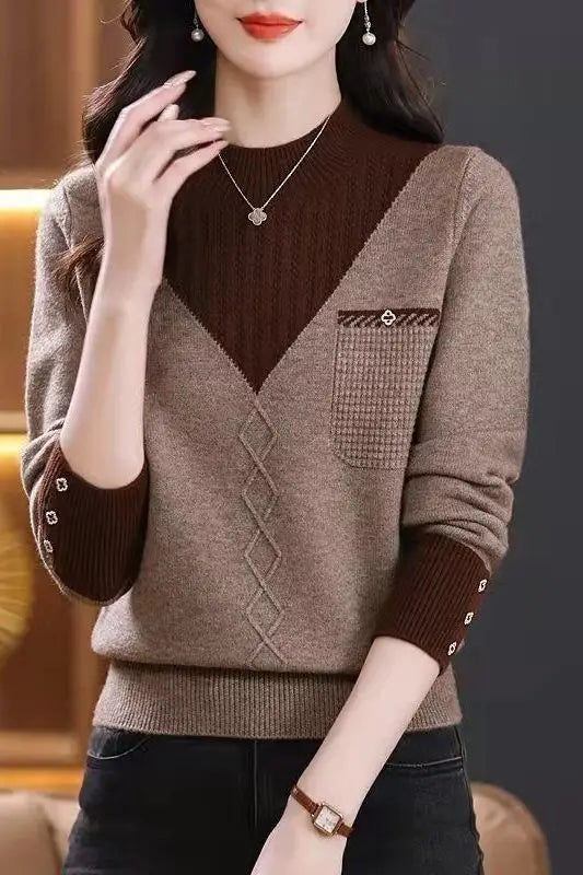 Frauen Kleidung Mock Neck Casual Pullover Herbst/Winter Mode Lange Ärmel Stricken Pullover Dame Temperament Alle-spiel lose Tops.