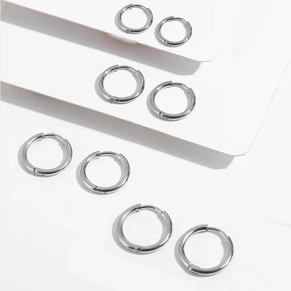 7Pairs/Kit Stainless Steel Huggies Hoop Earrings Multiple Sizes Unisex Sexy Ear Cartilage Piercing Jewelry Wholesale.