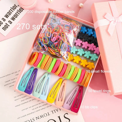 270/565/870Pcs Hair Accessories Set Girls Colorful Rubber Band Cute Flower Hairpins Children Headband Barrettes Kids Accessories.